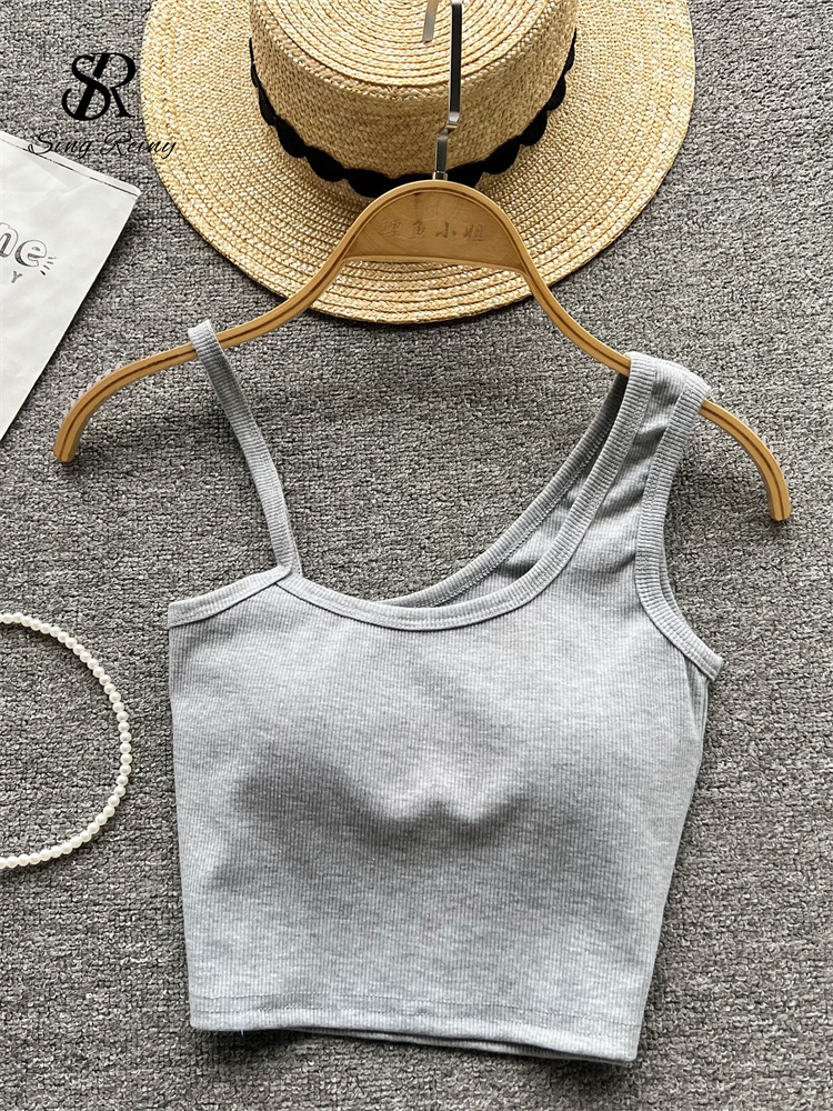 Camisoles Tanks SINGREINY Sport Knit Women Summer Camisole Solid Sexy Backless High Street Tank Top Ladies Slim Beach Strap Top 230426