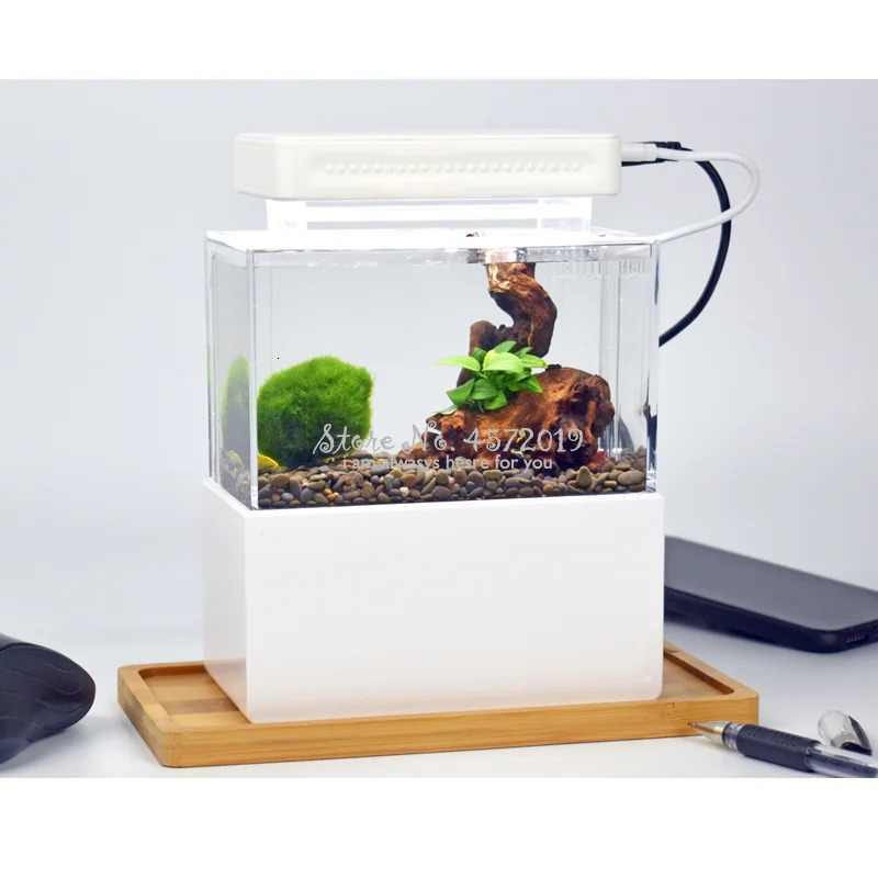 Aquariums Upgraded Mini Plastic Fish Tank LED Light Desktop Aquarium Bowl with Water Filtration Quiet Air Pump 231124