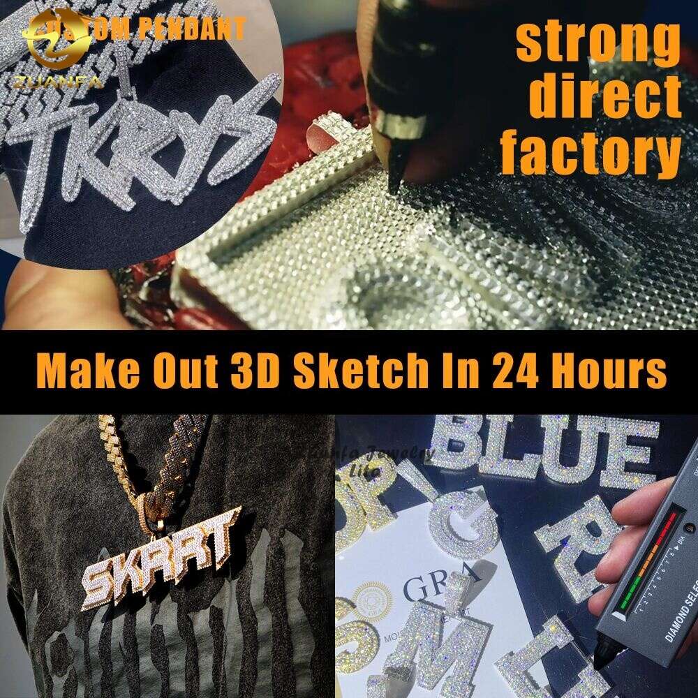 Iced Out Jewelry Moissanite Diamonds Custom Necklace Pendant Initial Hip Hop 925 Silver Custom Pendant