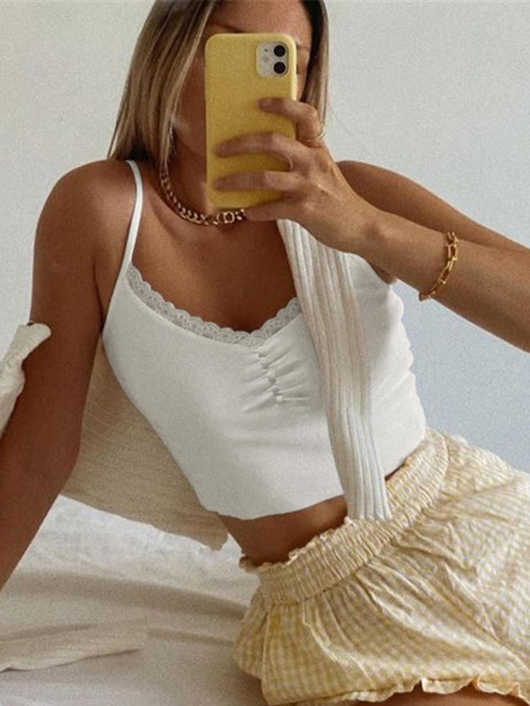 Camisoles Tanks Rapwriter y2k Fairycore Lace Patched Halter Top Vintage Women Backless Camisole Korean Sleeveless Mini Vest Sexy Corset Outfits 230426