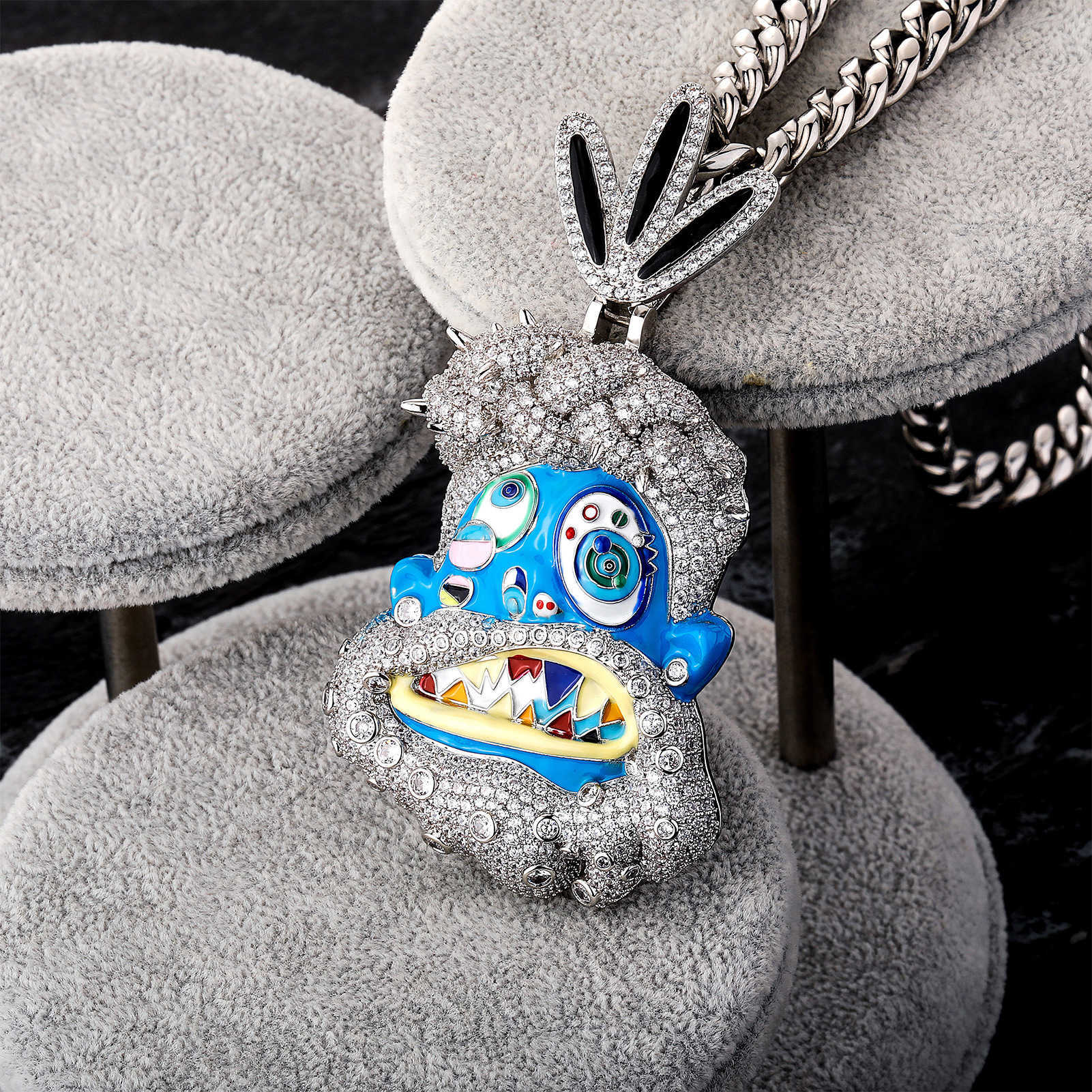 Colorful Oil Dripping Cartoon Jesus Head Figure Pendant Necklace Enamel Iced Out Cubic Zirconia Necklaces Personalized Hip Hop Rapper Jewelry Accessor