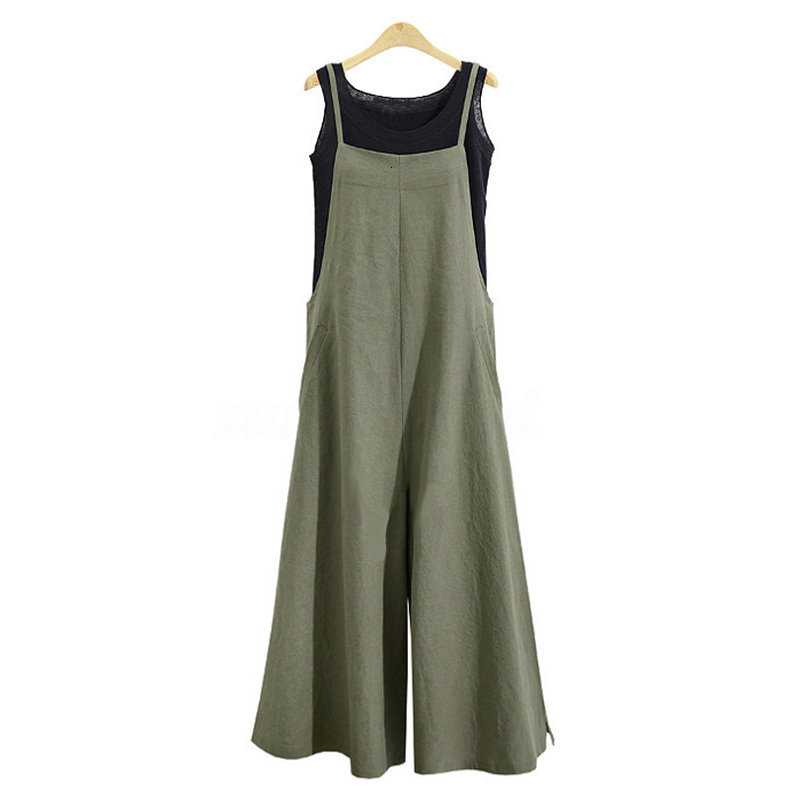 Women's Jumpsuits Rompers Summer Cotton Linen Jumpsuits Woman Casual Loose Straps Wide Leg Pants Fashion Sleeveless Oversized Jumpsuits Plus Size