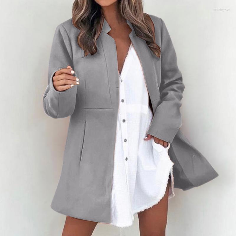 Two Piece Dress Women Autumn And Winter Solid Color Thin Long Sleeve Pocket Woolen Womens CoatTwo