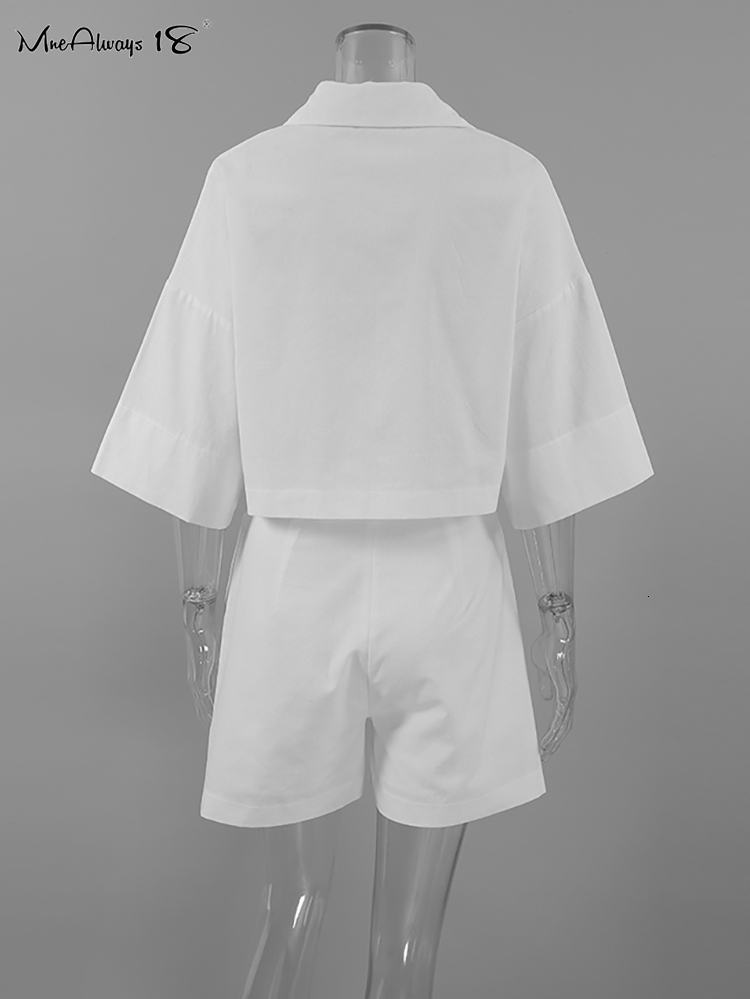 Women's Tracksuits Mnealways18 White Cotton Linen Shorts Sets 2Piece Street Outfits Short Sleeve Shirt And Wide Leg Summer 2023 Ladies Suit 23042