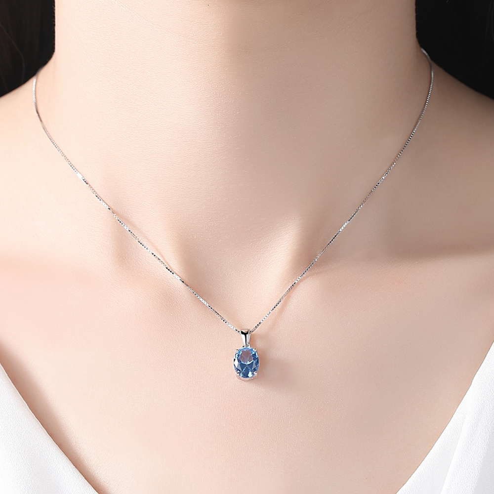 Pendant Necklaces CZCITY Synthetic Sky Blue Topaz 925 Sterling Silver Necklace For Women Classic Oval Stone Pendant Chian Wedding Fine Jewelry 230425