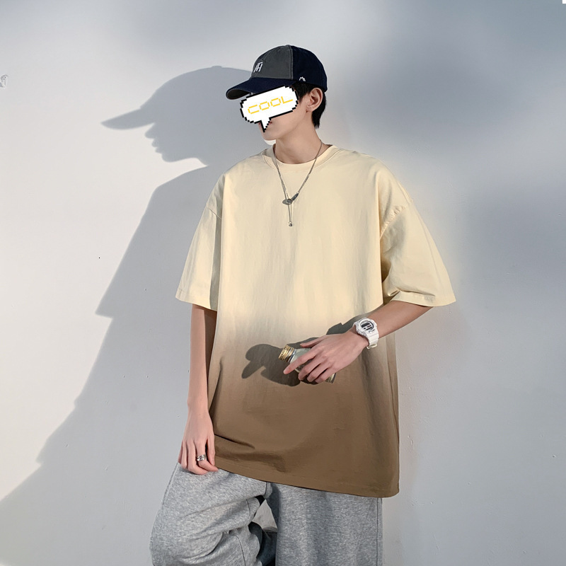 Men's T-Shirts Gradient T-shirt Men's summer short sleeve hip hop done old five-point sleeve 230426