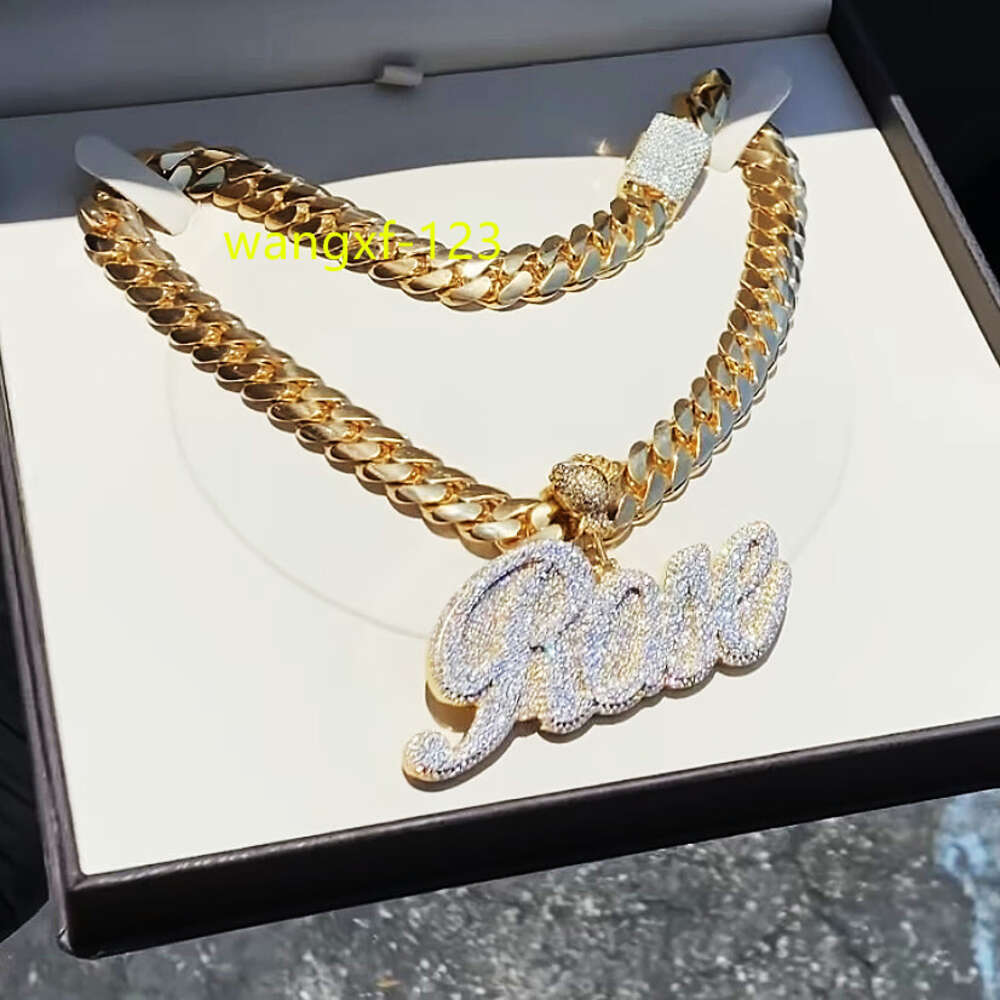 necklace moissanite chain Custom Vvs Diamond Sterling Silver Gold Iced Out Letter Pendan Cuban Link Hip Hop Custom Name Pendant
