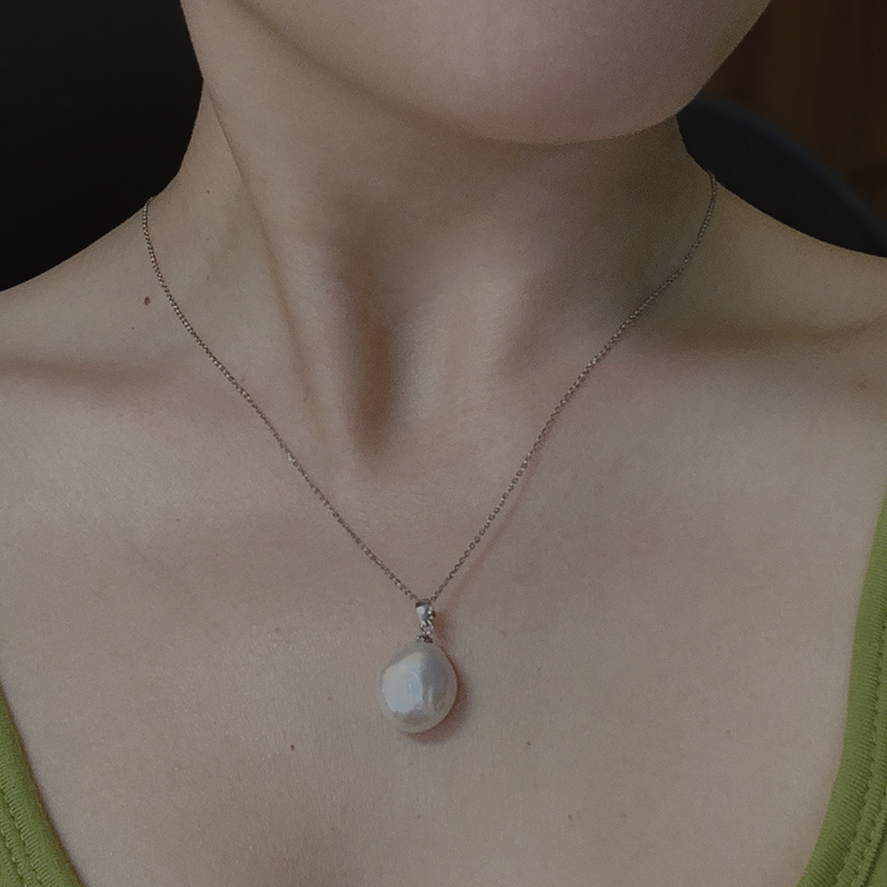 Pendant Necklaces Jane jewelry handmade 100% Natural Freshwater Small Baroque irregular pearl pendant 925 silver sterling classic clasp 1215mm PK 2304