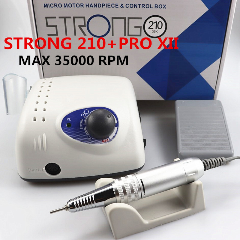 Nail Art Equipment Strong 210 PRO XII Drill 65W 35000 Machine Cutters Manicure Electric Milling Polish File 230425