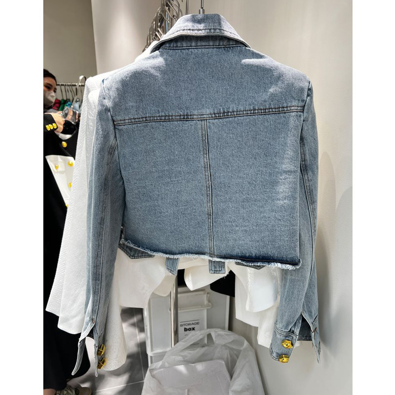 Women's Jackets Denim Jacket for Women Slim Single Breasted Long Sleeve Short Outerwear Coat 230426