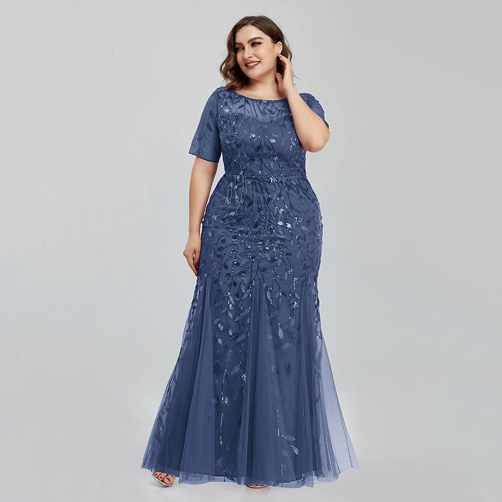 Party Dresses Women Plus Size Sequin Mesh Embroidery Mermaid Evening Dress Formal Short Sleeve Elegant Party Prom Gowns Long Dress 230425