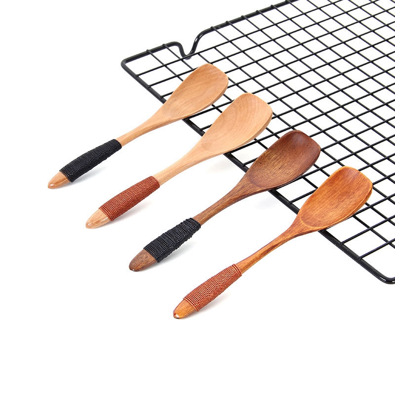 Wholesale Japanese wooden spoon Wooden soup spoon Creative Dessert Coffee Spoon Tied Honey Spoons