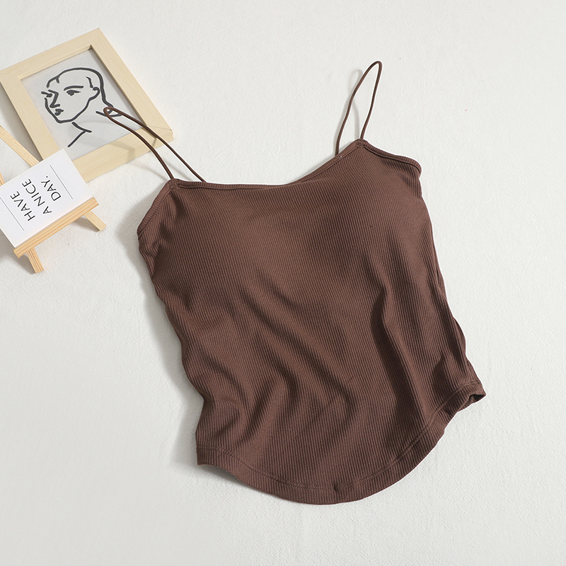 Camisoles Tanks ITOOLIN Casual Women Camis With Bra Pad Knitted Cute Crop Tops Backless For Women Irregular Hem Camisole 230426