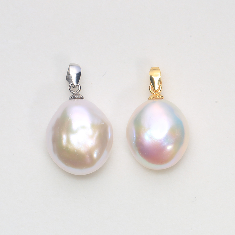 Pendant Necklaces Jane jewelry handmade 100% Natural Freshwater Small Baroque irregular pearl pendant 925 silver sterling classic clasp 1215mm PK 2304