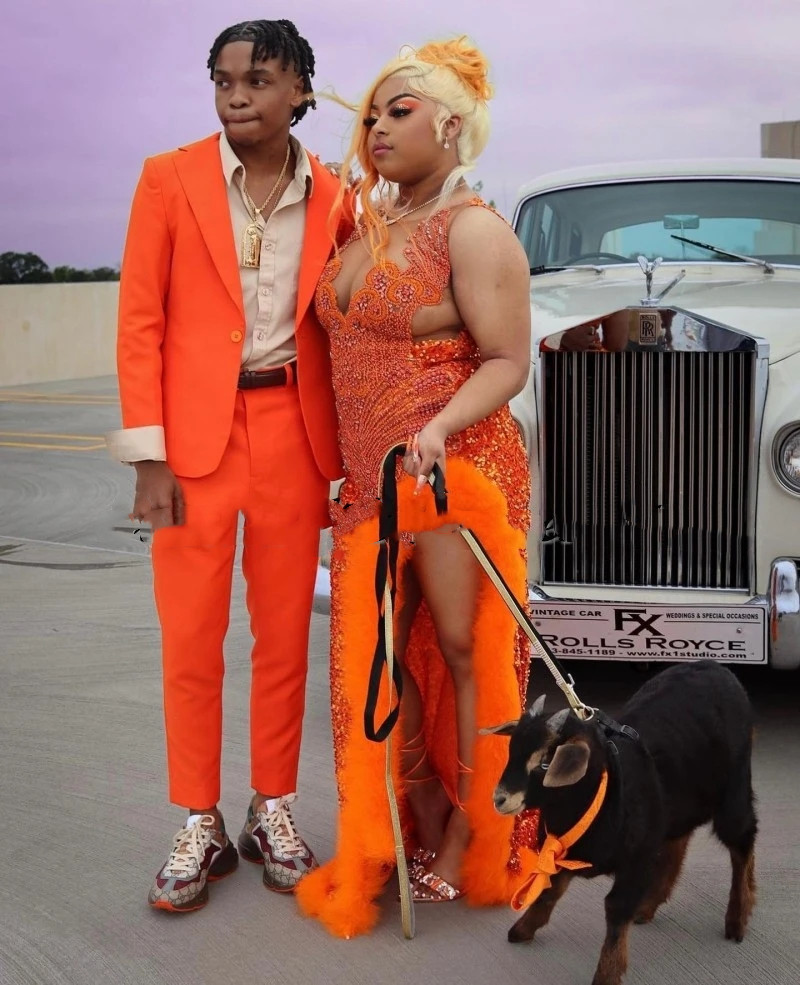 Orange Sequin Prom Dresses Sparkly Rhinestone Split Feathers Evening Dress Sheer Neck Black Girls Party Gowns