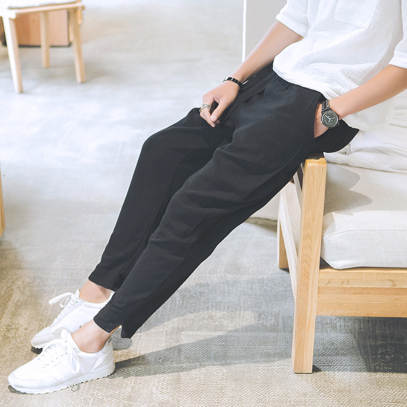 Men's Pants Men's Loose Casual Pants Chinese Style Linen Pants Men's Lantern Cotton Hemp Pants Men's Korean Version Harun Nine Poi