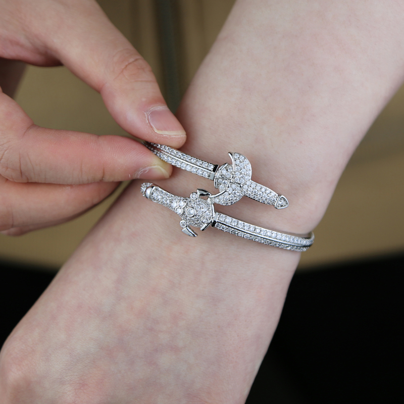 Iced Out Sword Cuff Bangle Micro Paved Bling Cubic Zirconia Bracelet Vintage Gift for Women Men Hip Hop Cool Jewelry