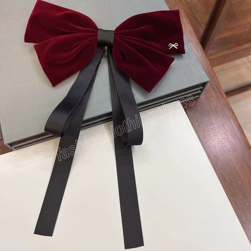 Vintage Black Big Large Velvet Bow Hair Clip For Women Wedding Long Ribbon Korean Hairpins Barrette Hair Accessories