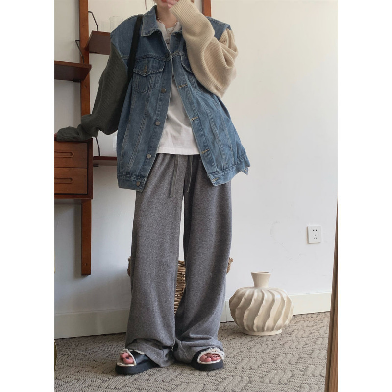 Women's Jackets Deeptown Y2k Streetwear Denim Jackets Women Harajuku Korean Oversize Patchwork Knitted Coat Hip Hop Vintage Casual Outfits 230426