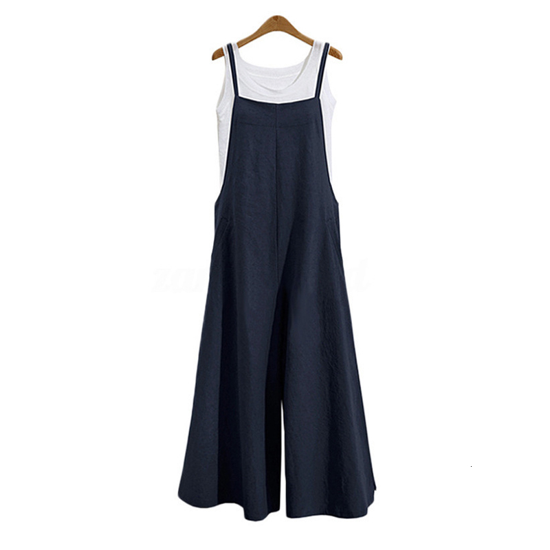 Women's Jumpsuits Rompers Summer Cotton Linen Jumpsuits Woman Casual Loose Straps Wide Leg Pants Fashion Sleeveless Oversized Jumpsuits Plus Size