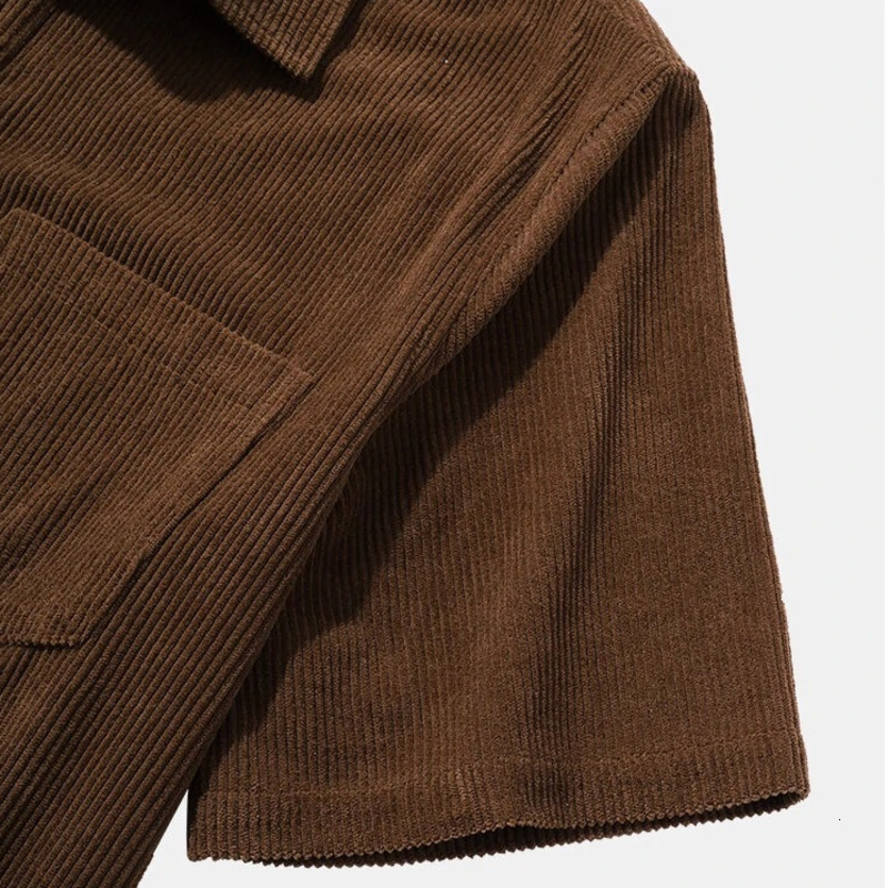 Men's Casual Shirts Fashion Brown Corduroy Shirts for Men camisa masculina Mens Short Sleeve Button Up Shirt 230425