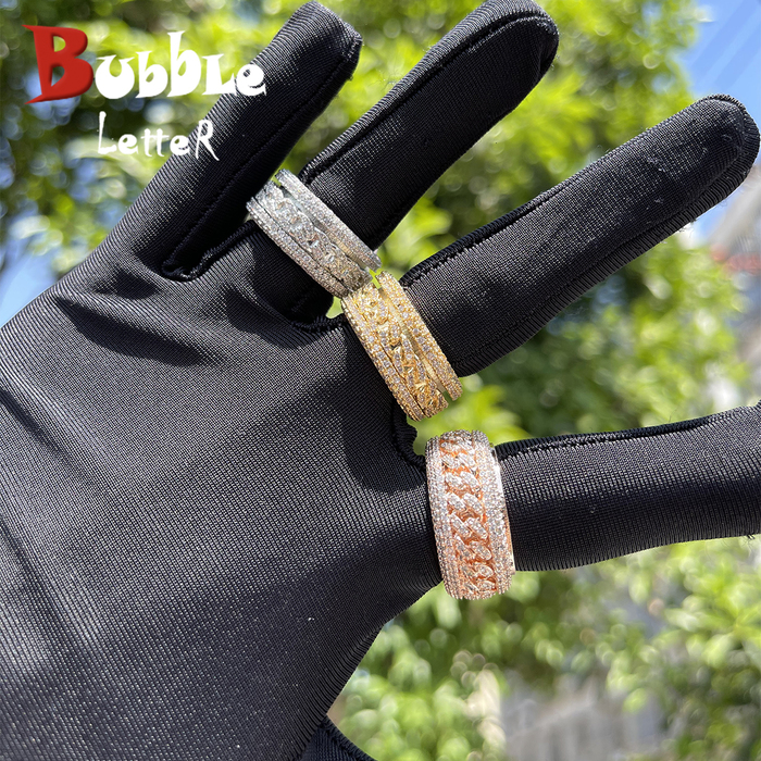 Cluster Rings Bubble Letter Gold Color Ring for Men Iced Out Real Copper Spinning in the Middle Hip Hop Jewelry Trend Charms Korea 230425
