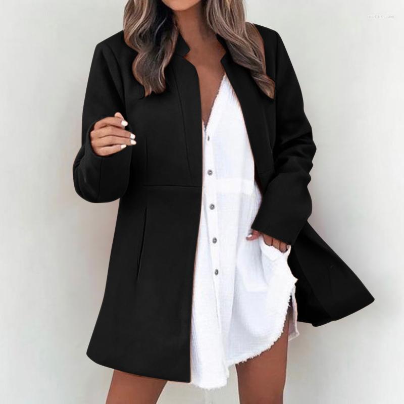 Two Piece Dress Women Autumn And Winter Solid Color Thin Long Sleeve Pocket Woolen Womens CoatTwo