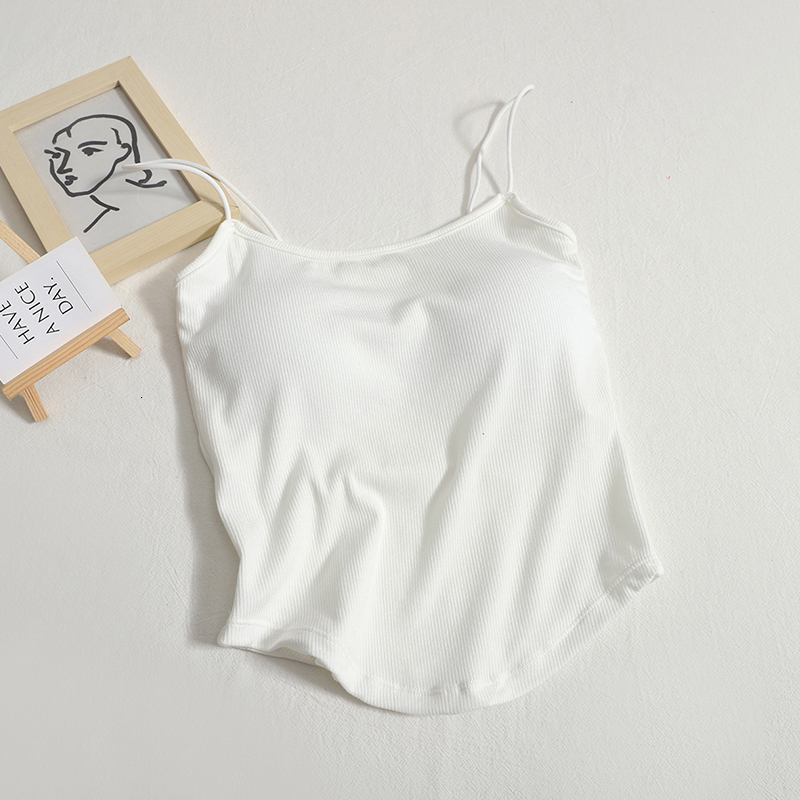 Camisoles Tanks ITOOLIN Casual Women Camis With Bra Pad Knitted Cute Crop Tops Backless For Women Irregular Hem Camisole 230426