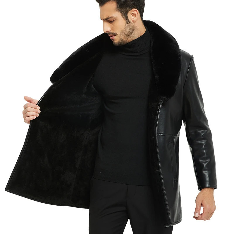 Men's Leather Faux Promotion low price Winter long detachable large Fur collar Jacket Mens Jackets Thick very Warm coat 231124