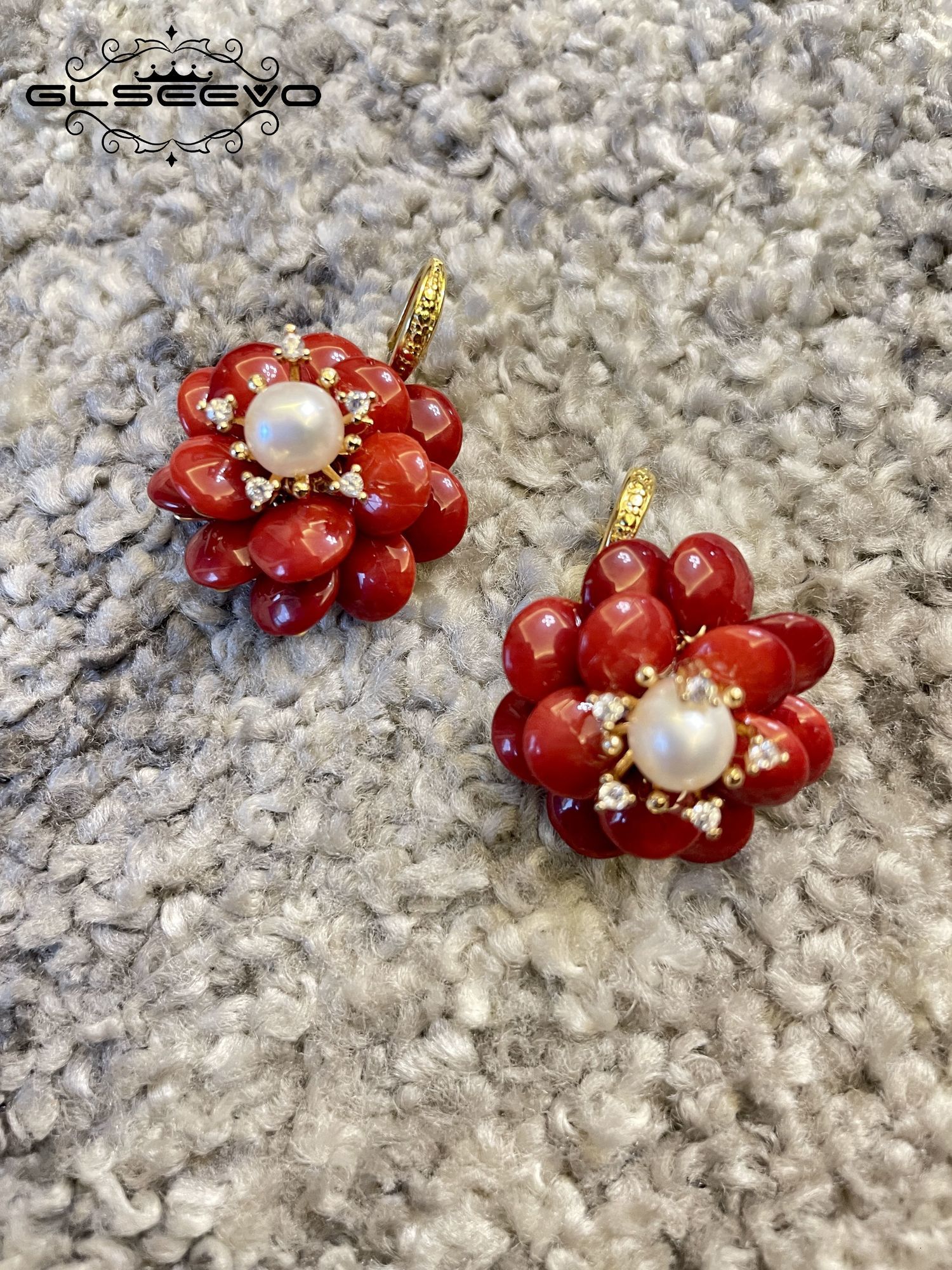 Dangle Chandelier GLSEEVO Natural Coral Pendant Earrings Female Red Flower Handmade Fashion Luxe Ladies Earrings Fine Jewelry Wedding GiftsGE1042 2304