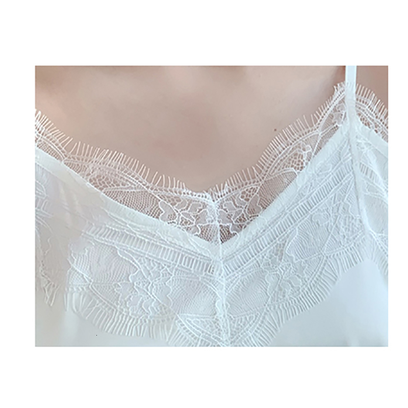 Camisoles Tanks shintimes Haut Femme Summer Tops V-Neck Lace Tank Top Women Clothes White Cami Camisole Satin Silk Vest Woman Ropa Mujer 230426