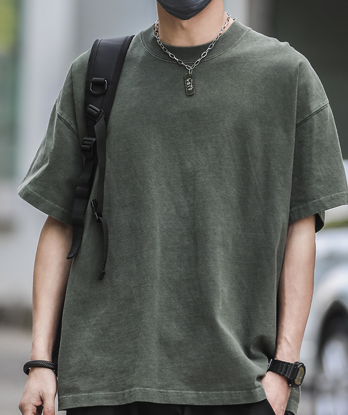 Men's T-Shirts M4377 Pure cotton simple short sleeved T-shirt for men Korean style versatile loose washed and worn five quarter sleeves 230426
