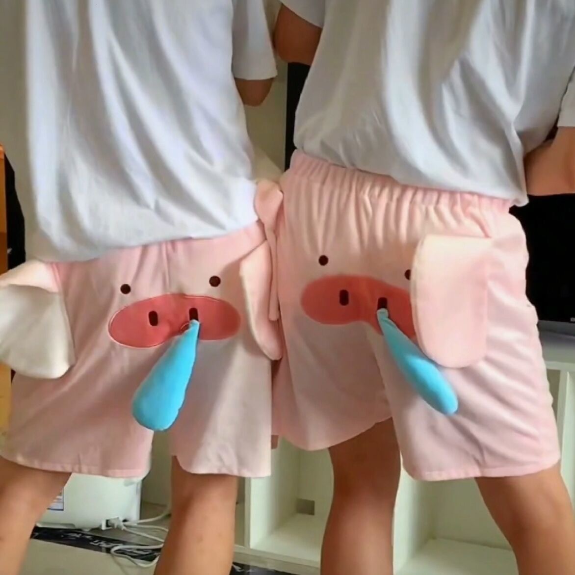 Men's Shorts Cute And Funny Little Flying Elephant Pajamas Summer Elastic Plush Shorts Cartoon Pig Casual Home Couple Shorts 230425