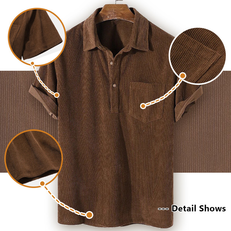 Men's Casual Shirts Fashion Brown Corduroy Shirts for Men camisa masculina Mens Short Sleeve Button Up Shirt 230425