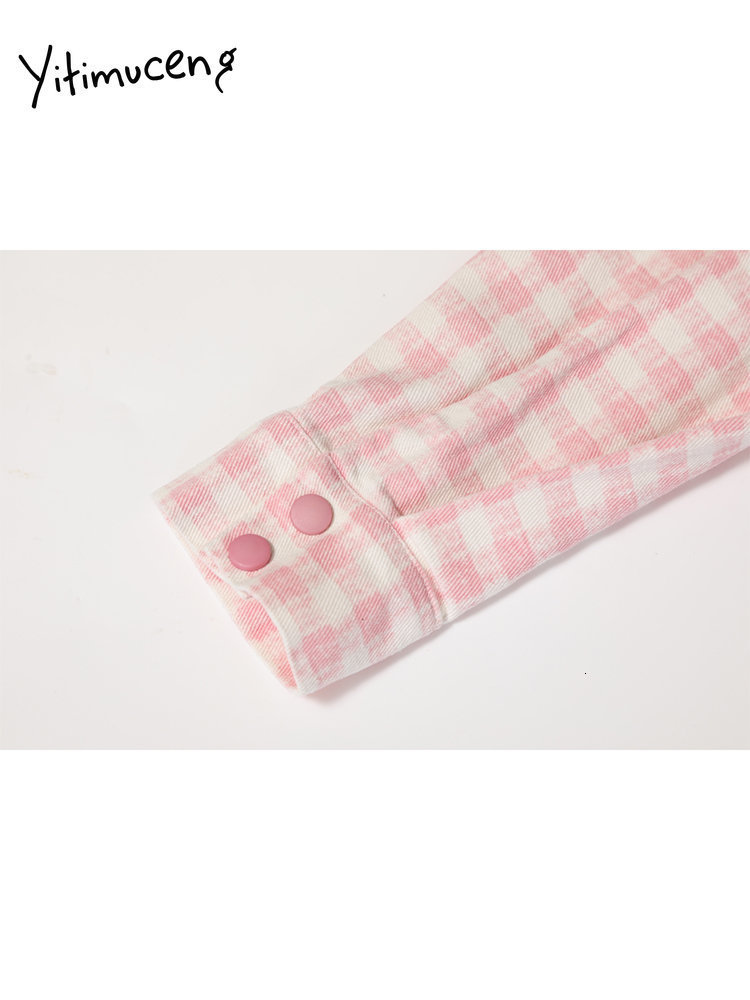 Women's Jackets Yitimuceng Plaid Jean Jacket for Women Fashion Streetwear Ripped Long Sleeve Denim Jacket Women Chic Detachable Coats 230426