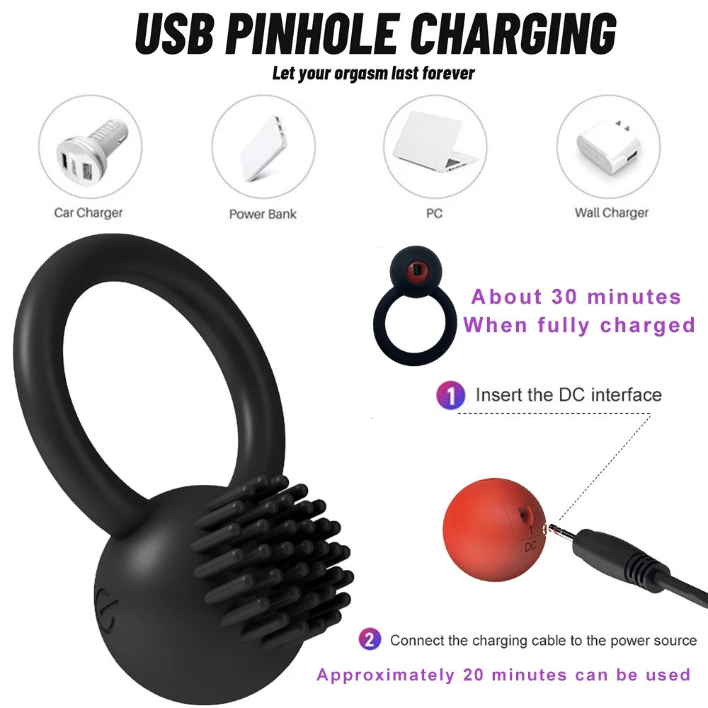 Cockrings 10 Modes USB Rechargeable Silicone Penis Cock Ring Vibrator Erection Strong Stimulating Clitoris for Couples Delay Ejaculation 231124