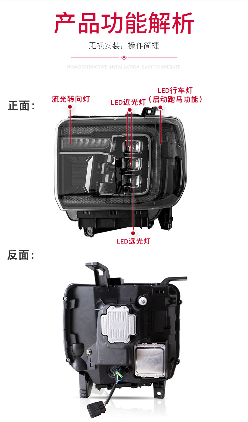 Car Headlights for GMC Sierra1500 20 14-20 18/Sierra 2500HD 3500HD 20 15-20 19 All LED Headlight DRL Signal Headlamp