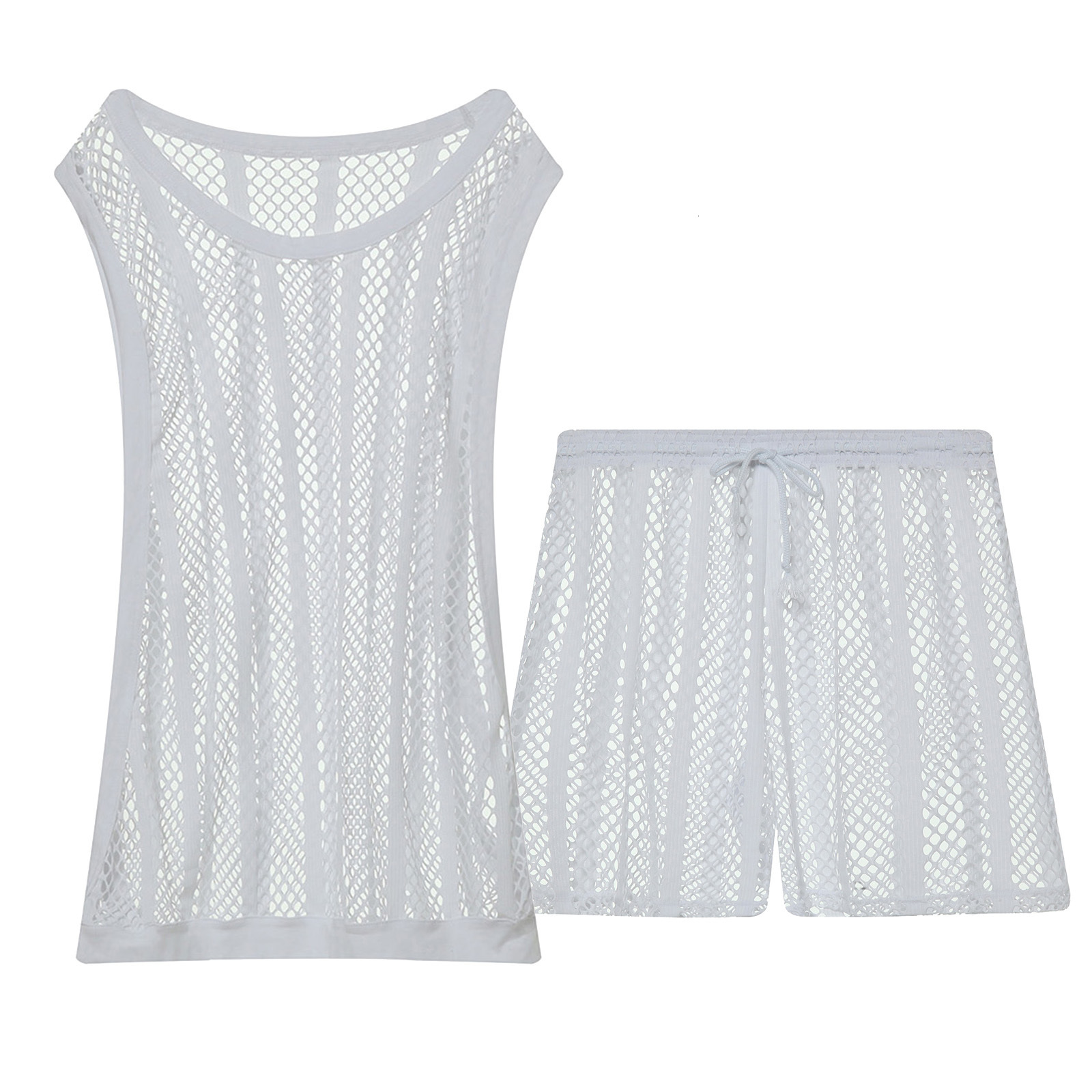 Mens Tank Tops CLEVERMENMODE Mens Undershirt Set Mesh Tank Tops Boxers Sexy Sheer Fishnet Hollow Sleeveless Singlet Shorts Nightwear 230425
