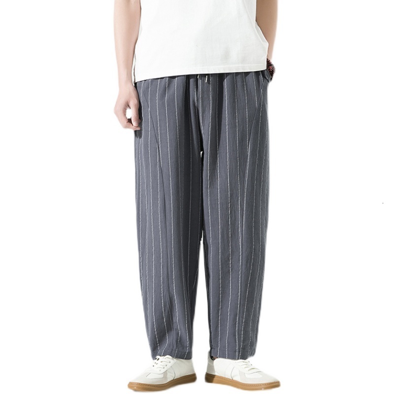 Men's Pants Mens Pants Casual Stripe Harem Pants Male Loose Japanese Style Straight Vintage Men Woman Trousers Cotton Linen Streetwear 230426