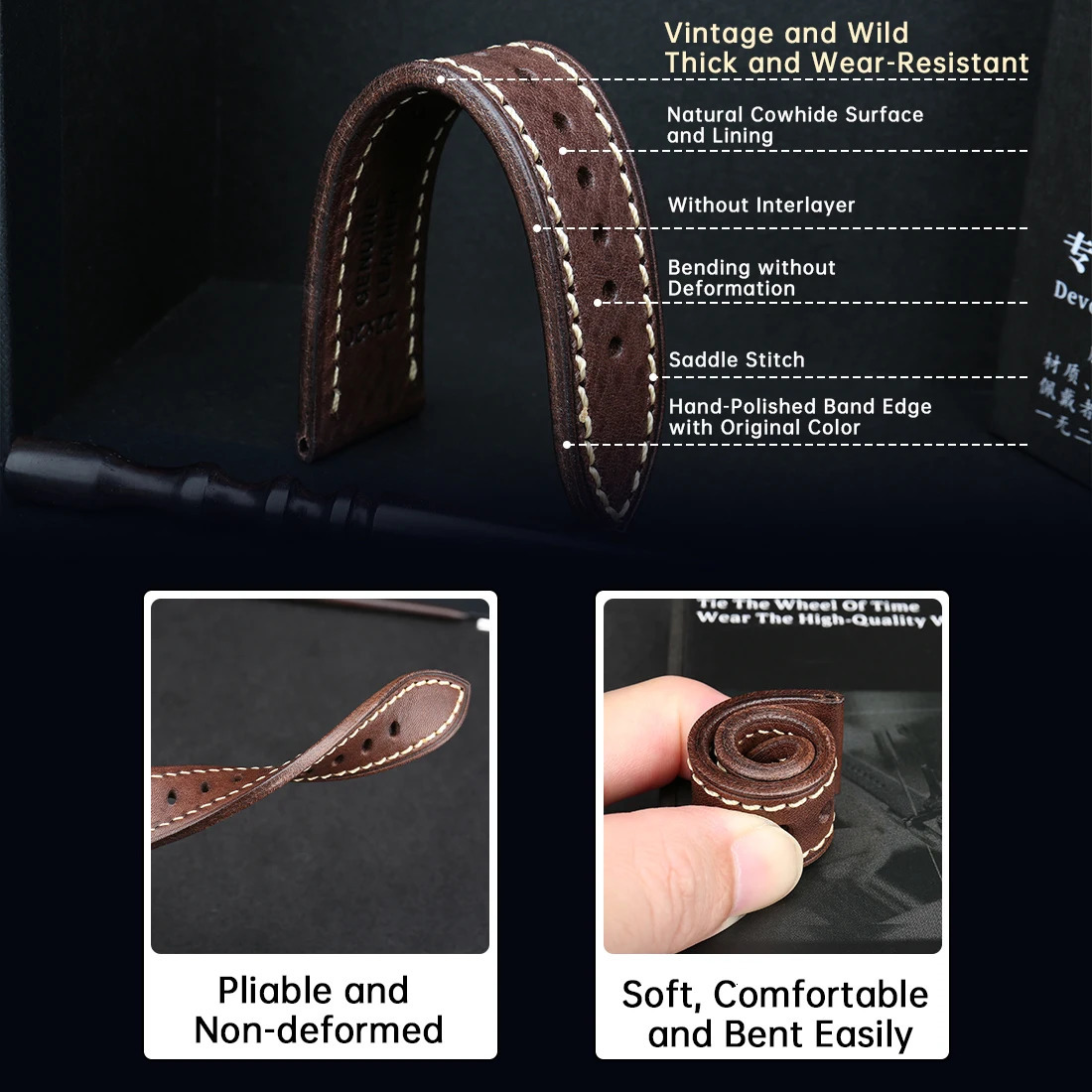Watch Bands Top Quality Leather Watchband Brown Real Italian Calfskin Band 1826mm with Solid Automatic Butterfly Buckle Straps 231124