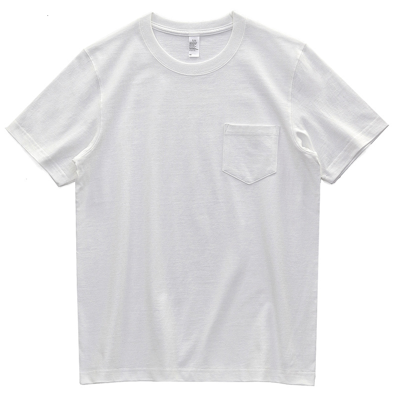Men's T-Shirts 260g Heavy Weight Men's T-Shirt Summer Retro Simple Handsome Chic Casual Soft Solid Color Cotton Pocket Short Sleeve O-Neck T