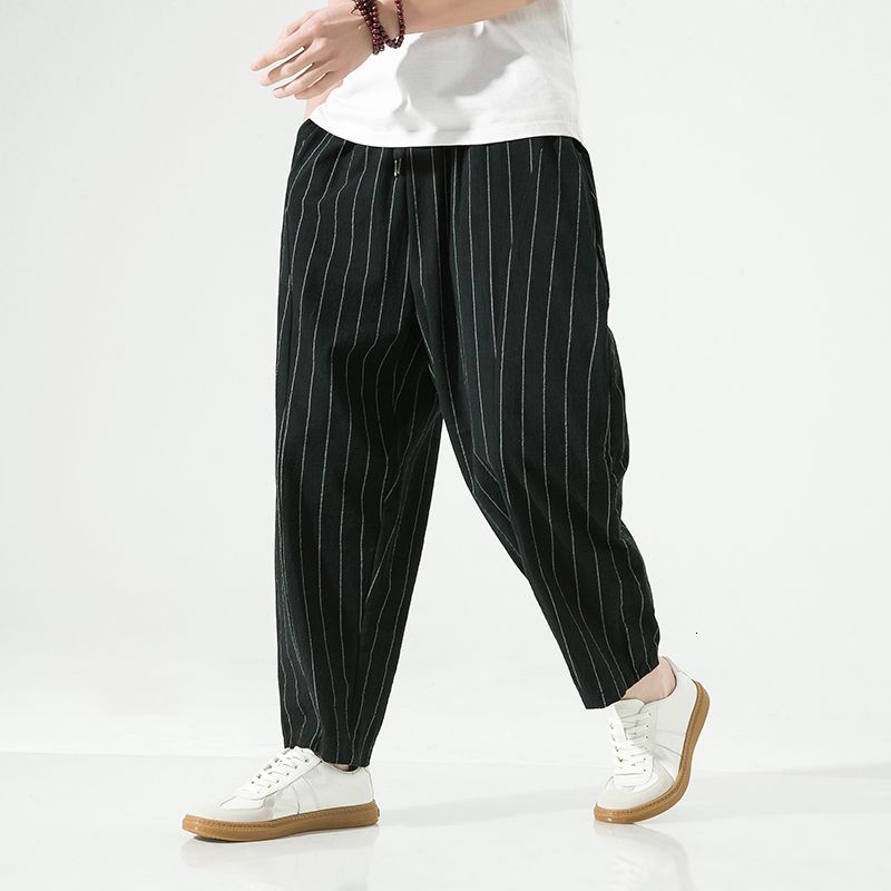 Men's Pants Mens Pants Casual Stripe Harem Pants Male Loose Japanese Style Straight Vintage Men Woman Trousers Cotton Linen Streetwear 230426
