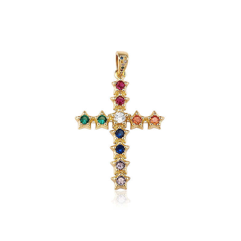 Colorful Full Crystal Spliced Cross Pendant Necklace Iced Out Multi Color Womens Ins Hip Hop Brilliant Starry Sky CZ Stones Jewelry Bijoux Gift For Wo
