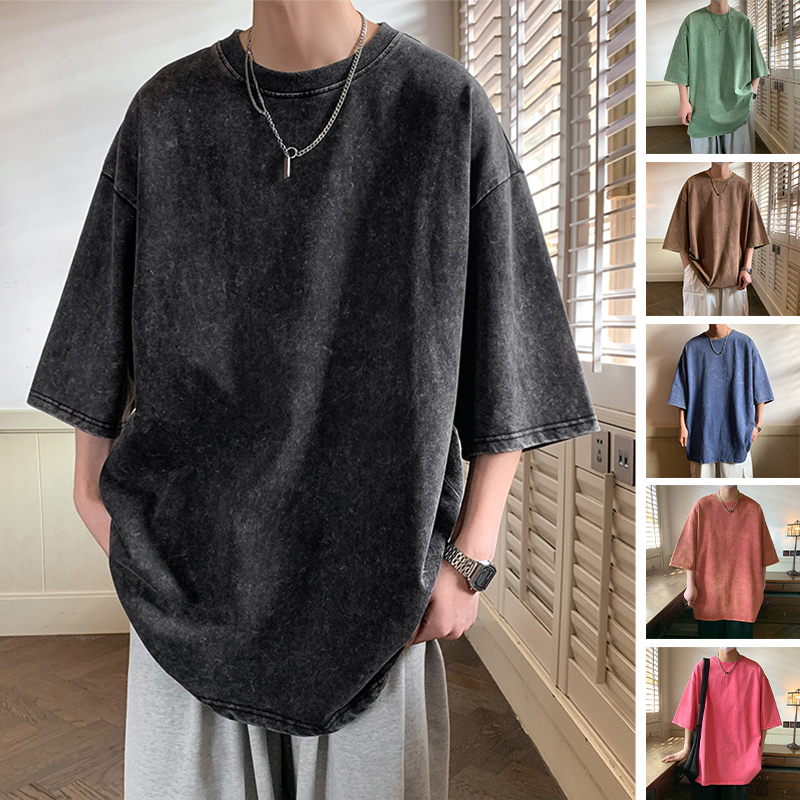 Men's T-Shirts Hip Hop Streetwear Men 100% Cotton T-shirts Harajuku Oversized Washed T-shirt Unisex Summer Retro Short Sleeve Tees 230426