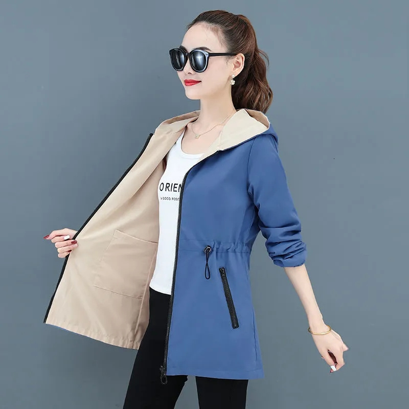 Women's Jackets Autumn Women's Jacket Double-sided Windbreaker Female Long Sleeve Jackets Hooded Casual Basic Coat Loose Outerwear 4XL 23042