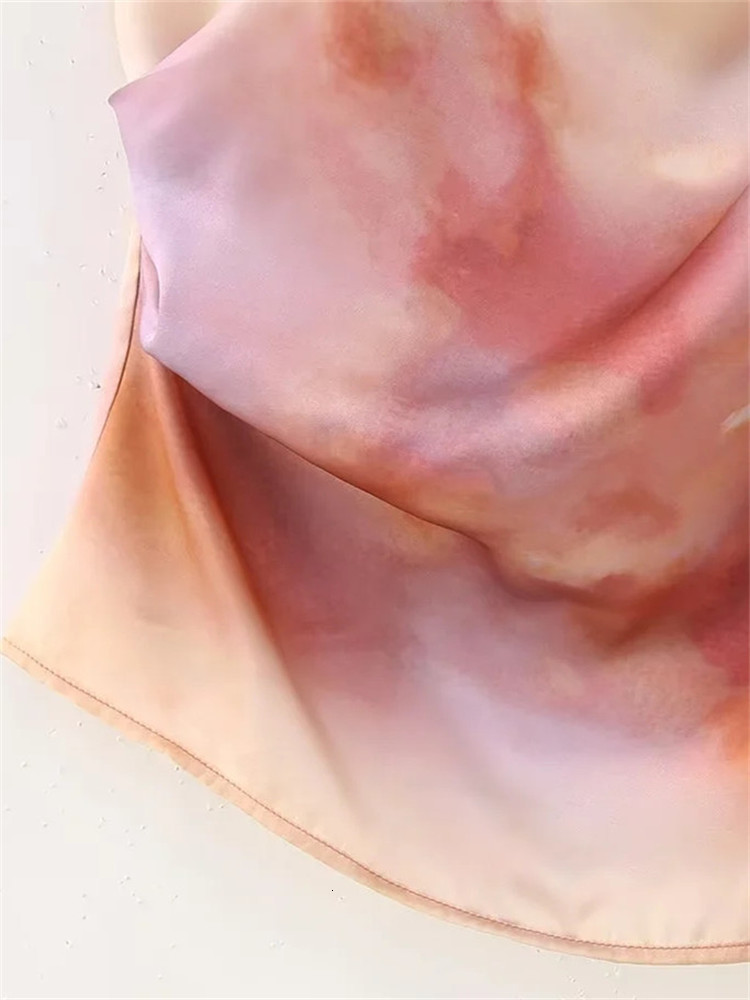 Camisoles Tanks TRAF Print Crop Top Women Asymmetric Satin Cami Top Female Backless Sexy Tops Woman Camisole Sleeveless Summer Tank Tops 230426