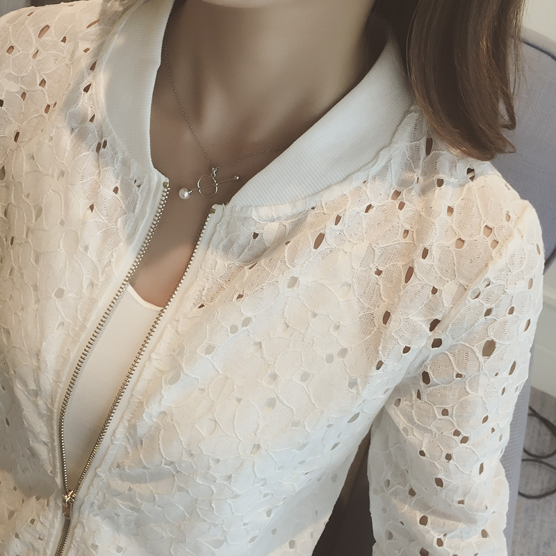 Women's Jackets Women Summer Lace Jacket Coat Hollow Out Breathable Bomber Jacket Solid Thin Lace Long Sleeve Sunscreen Women Clothing 230426