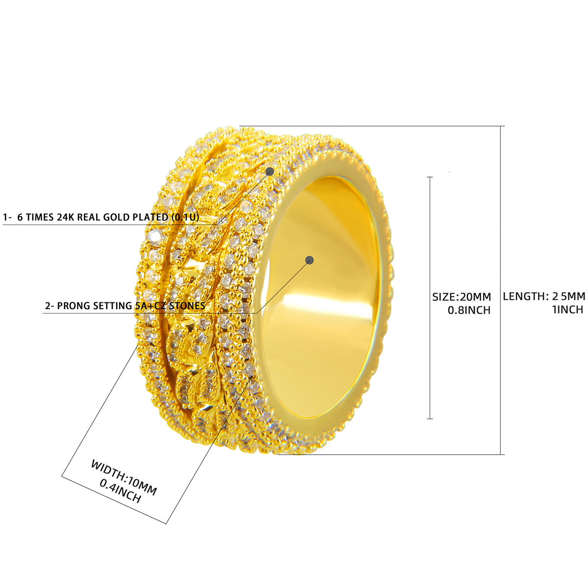 Cluster Rings Bubble Letter Gold Color Ring for Men Iced Out Real Copper Spinning in the Middle Hip Hop Jewelry Trend Charms Korea 230425