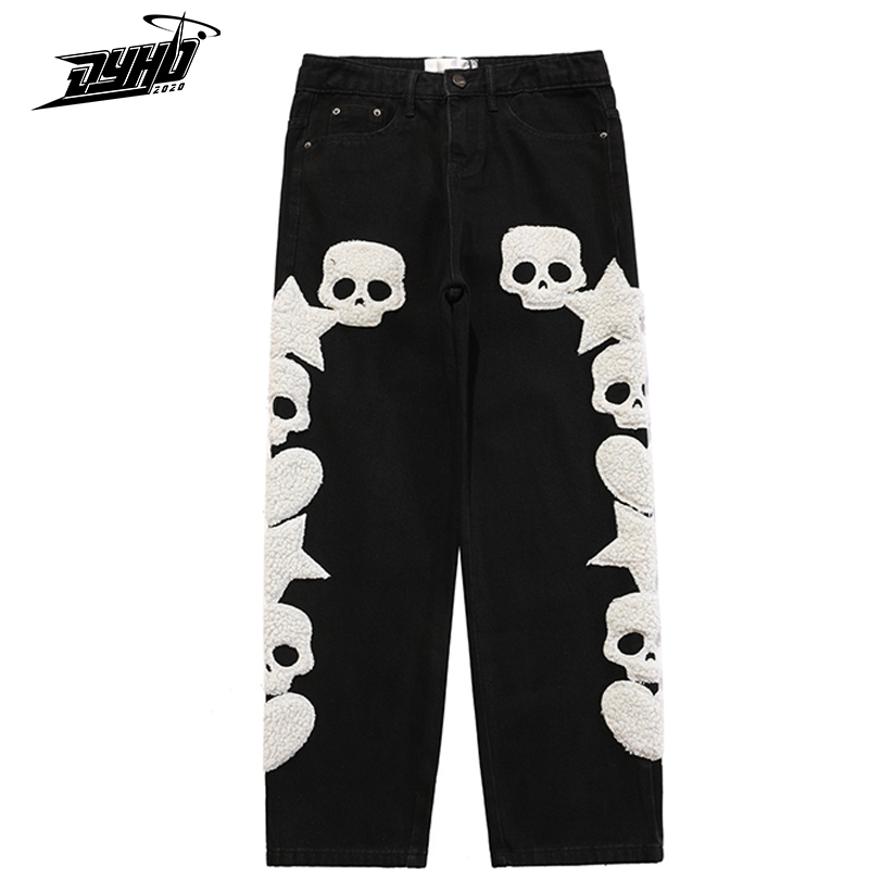 Men's Jeans Vintage Pocket Skull Embroidery Straight Cargo Pants Men And Women Oversize Jeans Trousers Harajuku Streetwear Denim Pants 230425