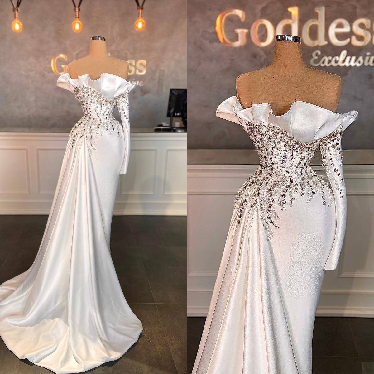 Brilliant Mermaid Wedding Dresses Art Deco-inspired Neck Strapless Beads Pleats Backless Court Gown Custom Made Plus Size Bridal Gown Vestidos De Novi